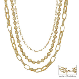 Water Resistant Three Layered Multiway 8MM Gold 16"-18" Necklace