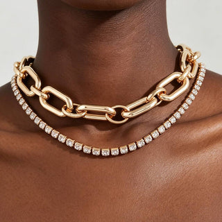Double Bejeweled Chain Choker Necklace