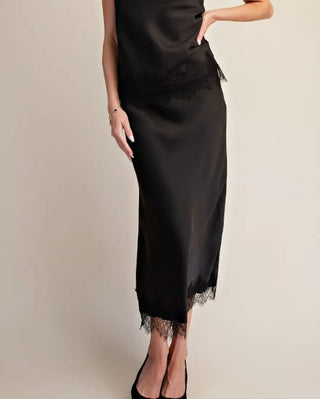 After Dark Satin Skirt in Black