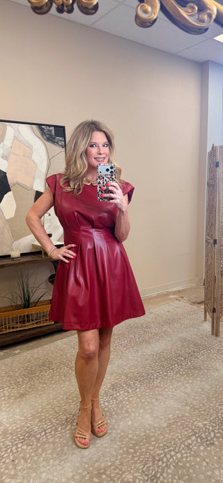 Maxi Faux Leather Dress in Crimson