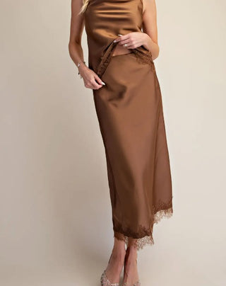 After Dark Satin Skirt in Mocha