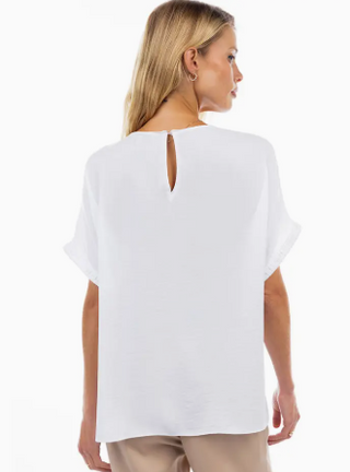 Dolman Short Sleeve Plisse Sleeve Blouse/White