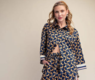 Derby Day Satin Top in Navy