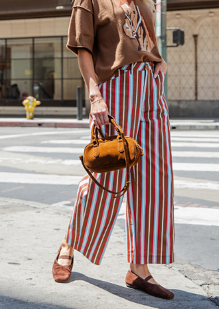 Striped & Sassy Barrel Pant In Caramel
