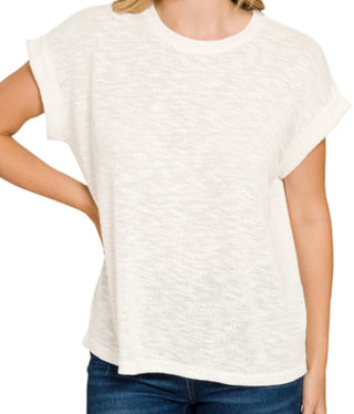 Sadie Slub Knit Top in White