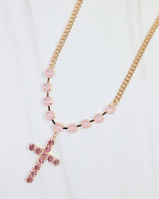 Richland Rhinestone Cross Necklace Pink
