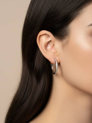 Pave Hoop Earrings in Silver