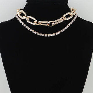 Double Bejeweled Chain Choker Necklace