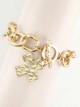 Ava Hammered Cross Charm Bracelet in Gold/Silver