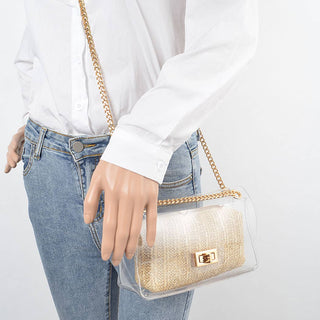 Charlie Transparent Crossbody with Raffia Pouch
