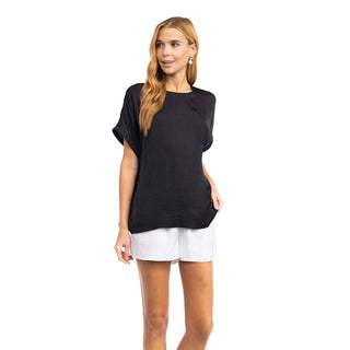 Dolman Short Sleeve Plisse Sleeve Blouse