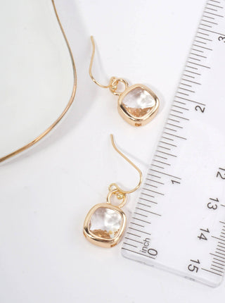 Square Crystal Dangle Earrings: Gold Clear