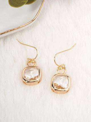 Square Crystal Dangle Earrings: Gold Clear