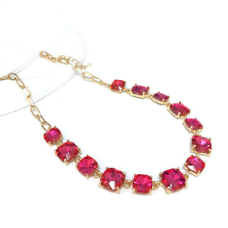 Hot Pink Crystal and Gold Chain 16"-18" Necklace