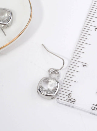 Square Crystal Dangle Earrings: Rhodium clear