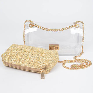 Charlie Transparent Crossbody with Raffia Pouch