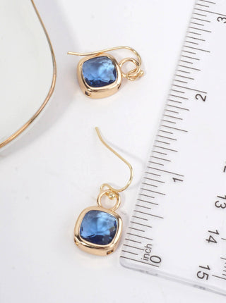 Square Crystal Dangle Earrings: GOLD-BLUE
