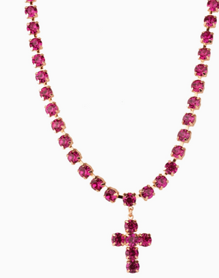 Santa Rosa Cross Necklace Hot Pink